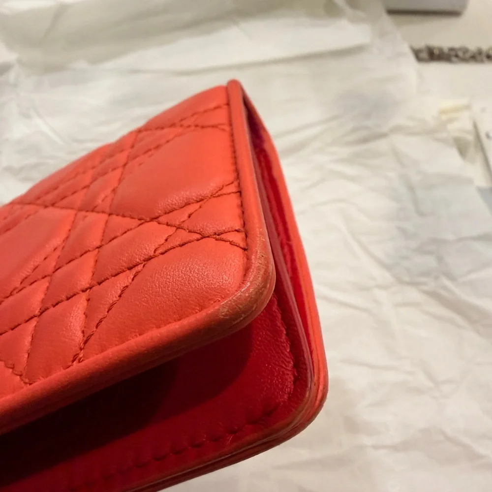 Christian Dior Lady Dior Cannage Patent Leather Long Wallet Tricolor